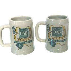 McCoy USA Pottery BEER STEIN MUGS 2 DAB Export Grand Prix Paris 1937 Pint Cups